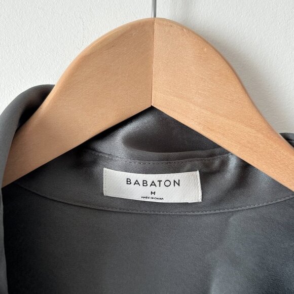 Aritzia Babaton Sable Satin Glossy Button Down Shirt Size Medium - Picture 5 of 7